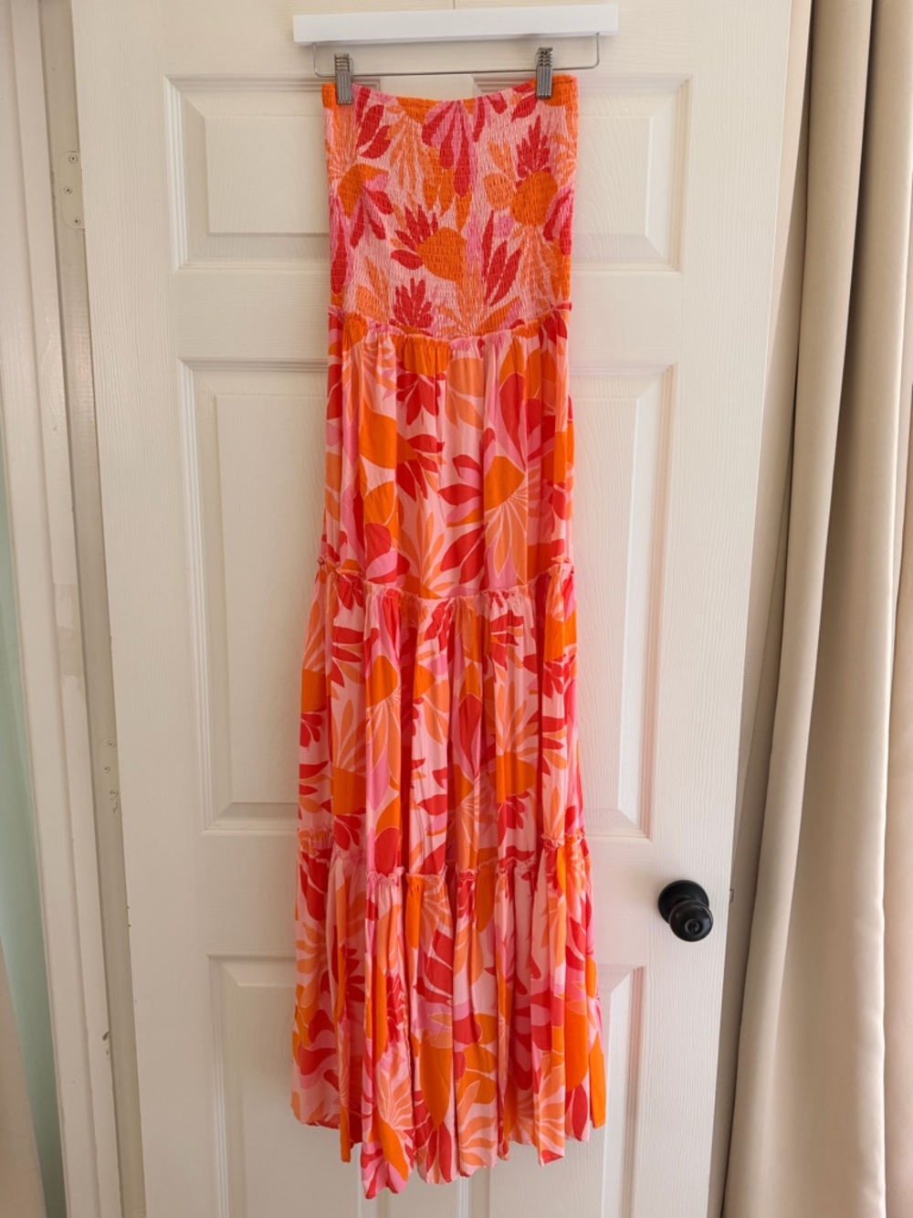 Bright Pink & Orange Floral Tiered Maxi Dress